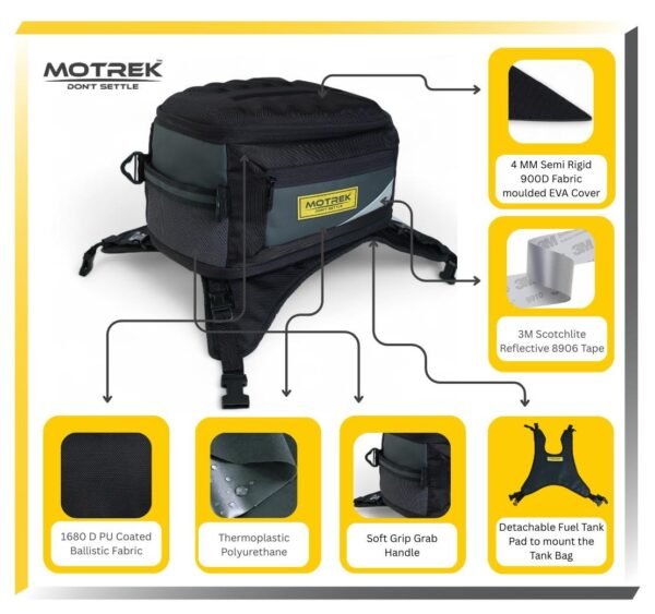 MOTREK GTX-03 Semi-Rigid EVA Tank Bag | Expandable 21-27L | Universal Motorcycle Luggage