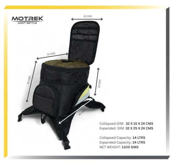 MOTREK GTX-01 Compact Navigator Tank Bag | Expandable 14-24L | Quick-Access Pocket